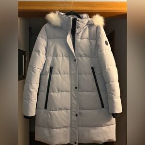 Nautica Light Gray Puffer Jacket with Fur Hood